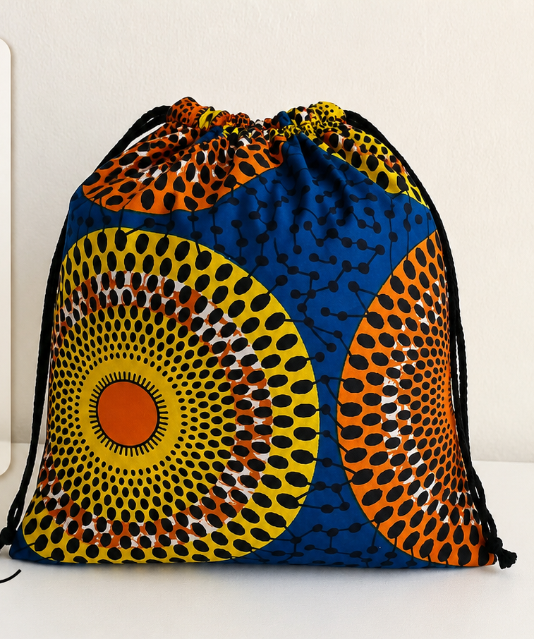 African Ankara Wax Gift Drawstring Bag 100% Cotton Fabric